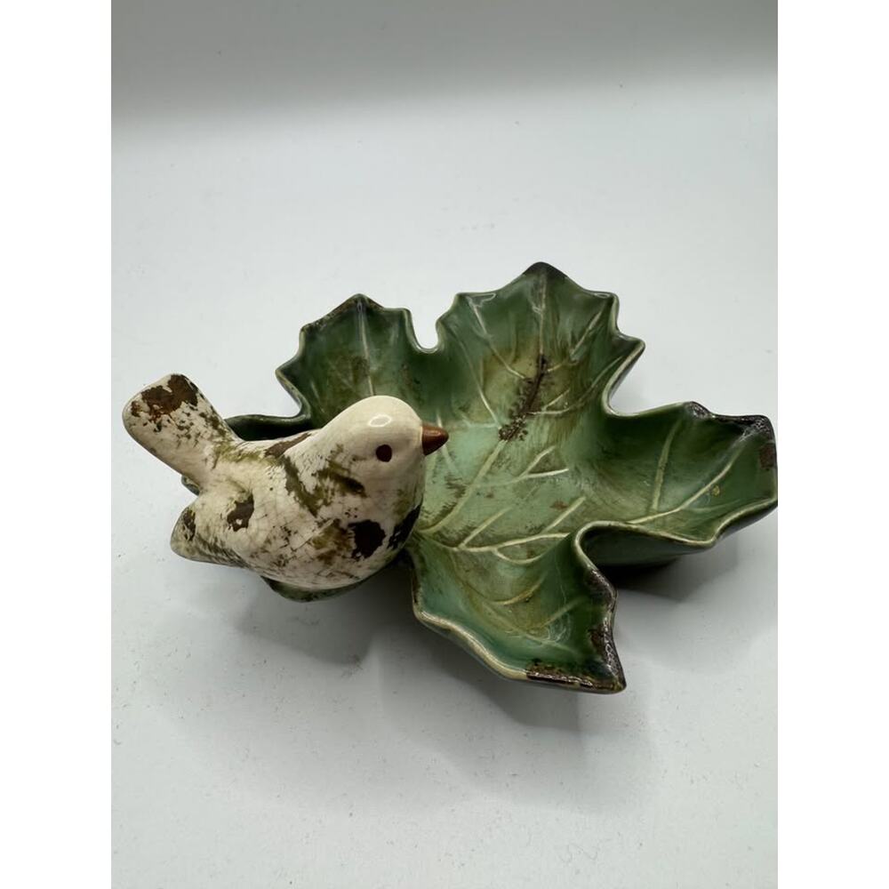 Vintage Ceramic Bird on a Leaf Trinket Dish